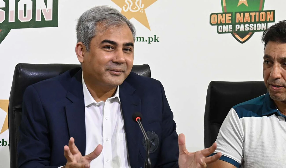 Pakistan Cricket Board (PCB) chairman Mohsin Naqvi takes part in a media briefing in Lahore on April 28, 2024. (AFP/File)