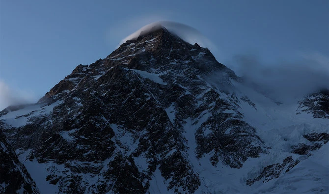 This picture taken on July 15, 2023 shows a view of K2, world’s second tallest mountain from its Base camp in the Karakoram range of Gilgit–Baltistan, Pakistan. (AFP/File)