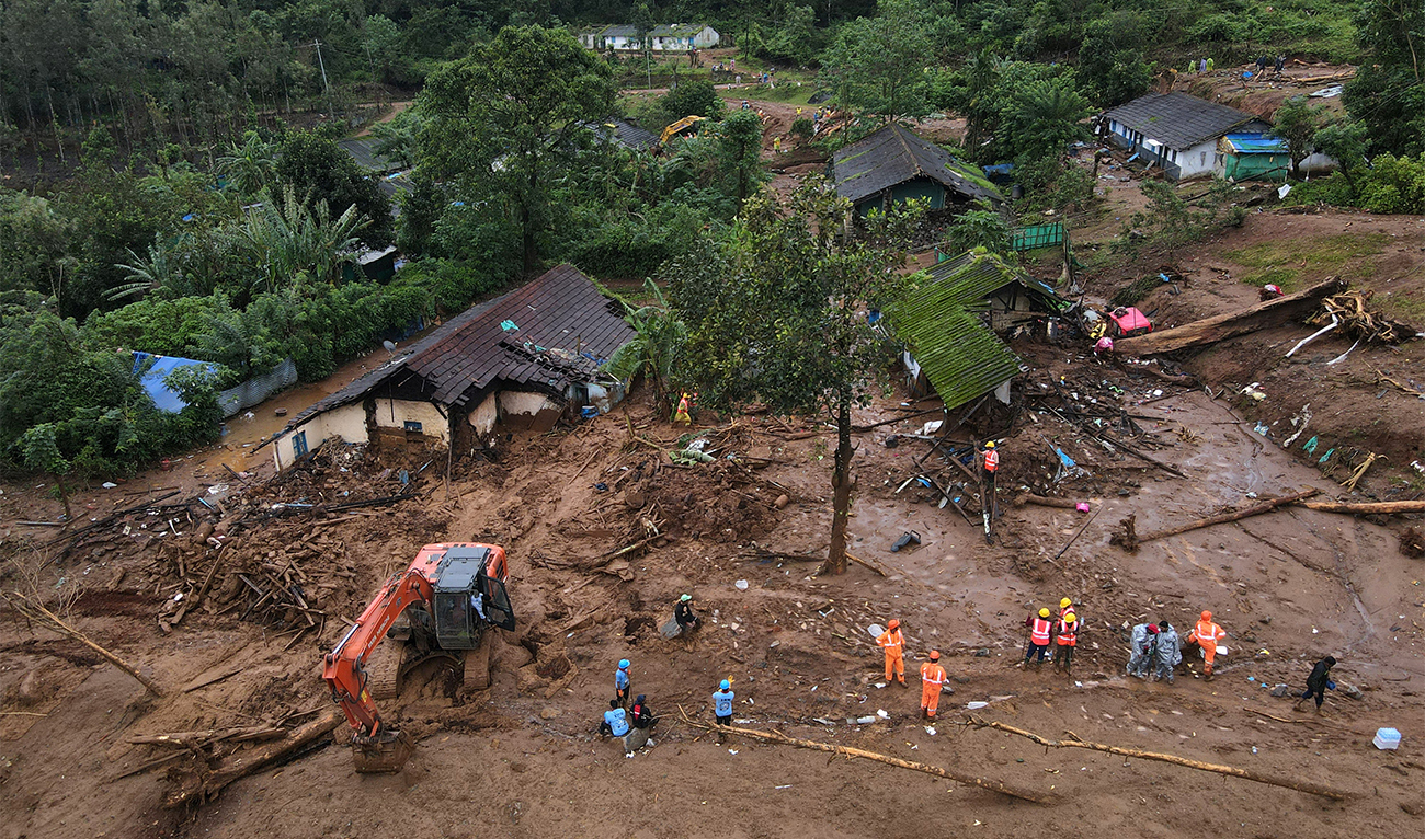 A drone view shows damaged houses at a landslide site after multiple landslides in the hills in Wayanad district, in the southern state of Kerala, India, on August 1, 2024. (REUTERS/File)