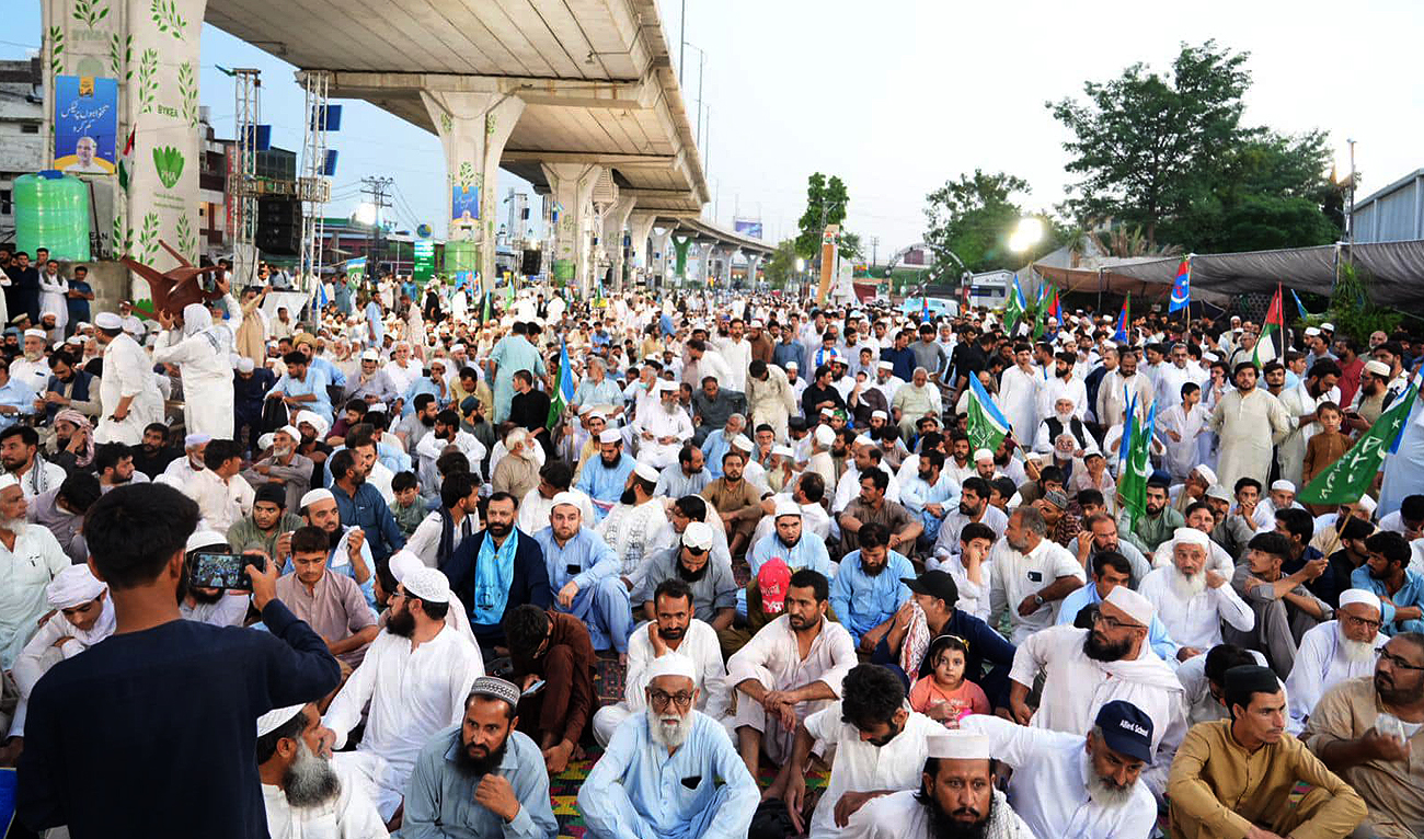 Supporters of the Pakistani religious group “Jamaat-e-Islami” chant anti-government slogans during a protest against the price hike and additional taxes and increasing electricity and gas tariffs, in Islamabad on August 1, 2024. (Photo courtesy: Facebook /JIPOfficial1)