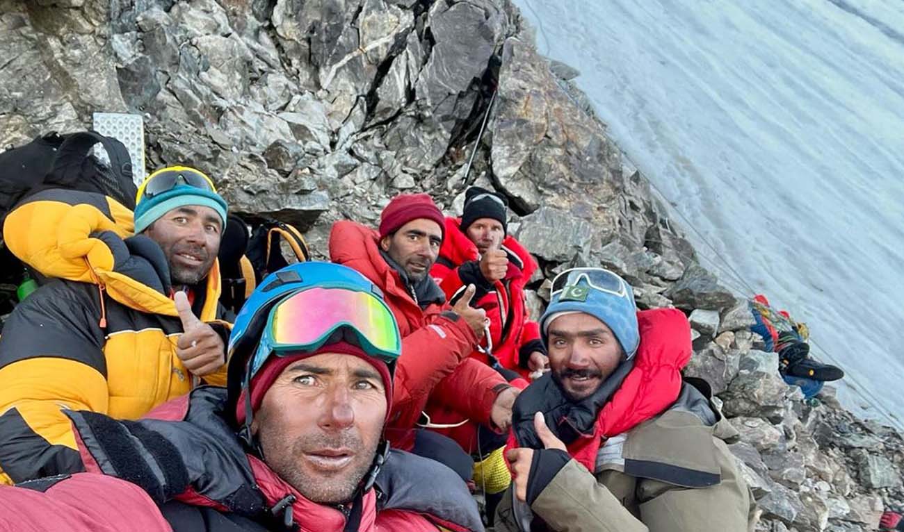 The photo posted on social media on August 2, 2024, shows a team of Pakistani climbers that recovered the body of a Pakistani porter from K2 bottleneck, in northern Pakistan. (Photo courtesy: naila._.kiani/Instagram)