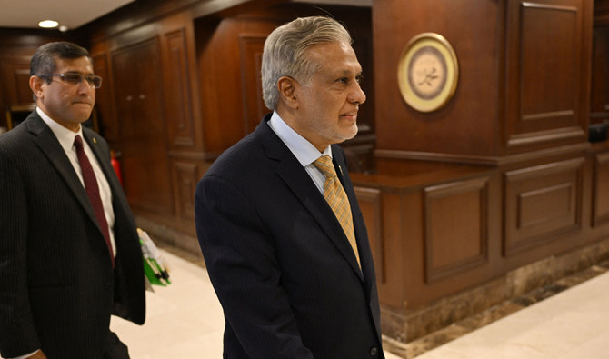 Pakistan's Foreign Minister Ishaq Dar arrives to attend the Organisation of Islamic Cooperation (OIC) meeting in Jeddah on August 7, 2024. (AFP/File)