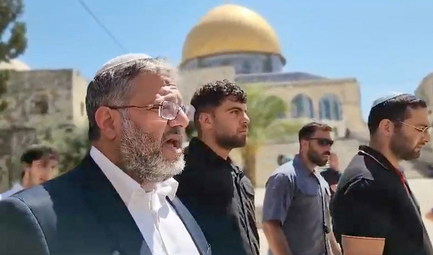 Israeli National Security Minister Itamar Ben-Gvir visits Al-Aqsa compound also known to Jews as the Temple Mount, in Jerusalem's Old City August 13, 2024, in this screengrab obtained from a handout video. (Temple Mount Administration/Handout via REUTERS)