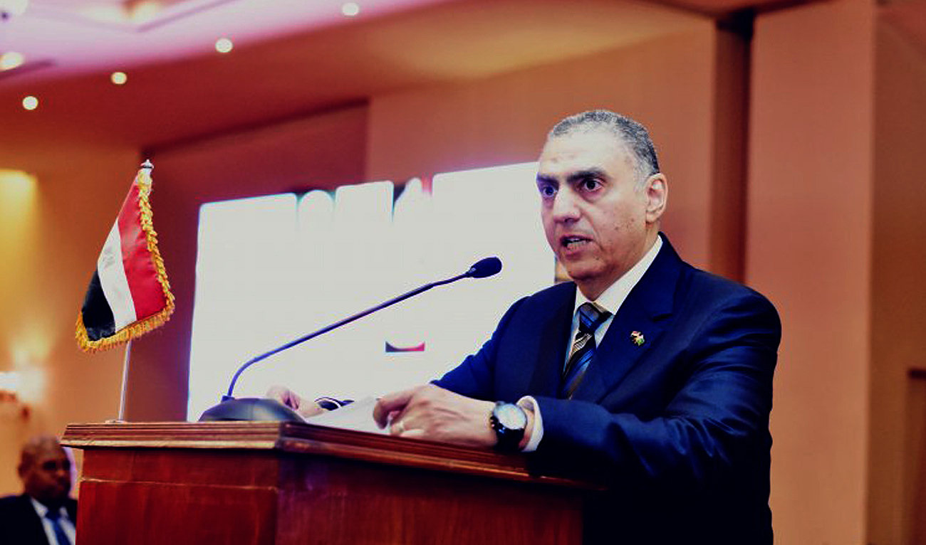 In this file photograph, taken and released by the Associated Press of Pakistan on July 24, 2024, Egypt’s Ambassador to Pakistan Dr. Ihab Abdel Hamid speaks during Egyptian National Day Event in Islamabad. (APP/File)