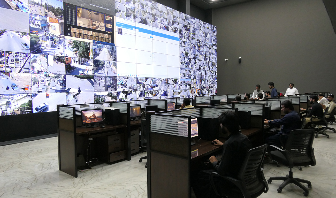 The photo taken on August 24, 2024, shows a view of the command and control center of Safe City Project in Quetta, Pakistan. (AN Photo)