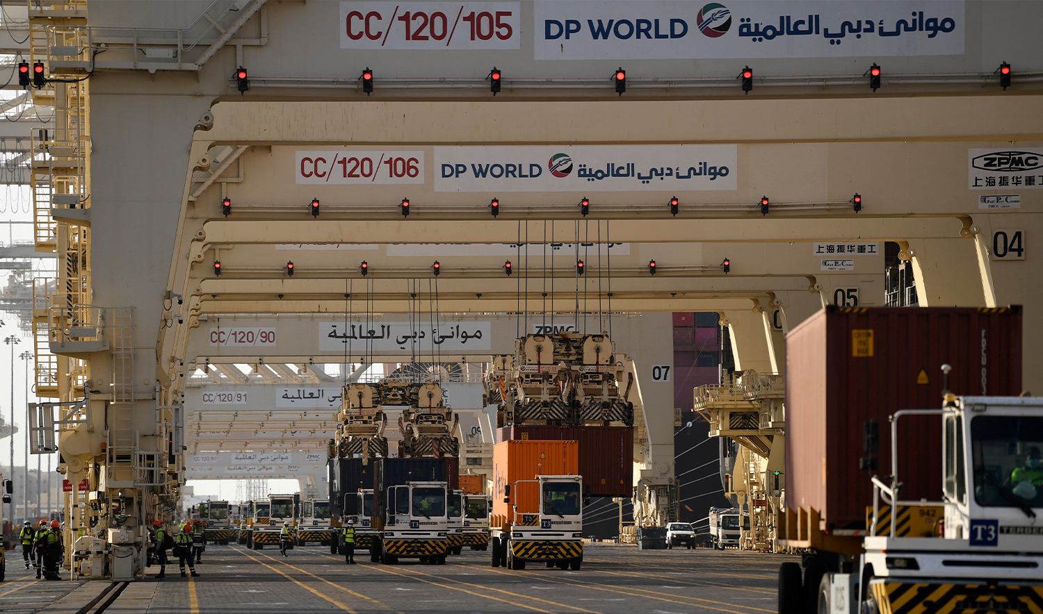 A picture taken on on June 18, 2020, shows partial view of the port of Jebel Ali, operated by the Dubai-based giant ports operator DP World, in the southern outskirts of the Gulf emirate of Dubai. (AFP/File)