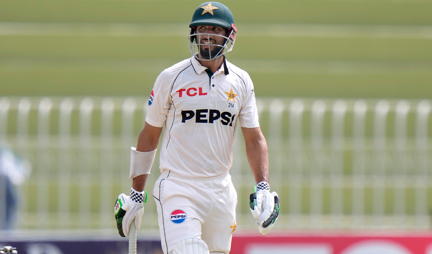 Pakistan's Shan Masood reacts after his dismissal during the fifth day of first cricket test match between Pakistan and Bangladesh, in Rawalpindi, Pakistan, on August 25, 2024. (REUTERS)