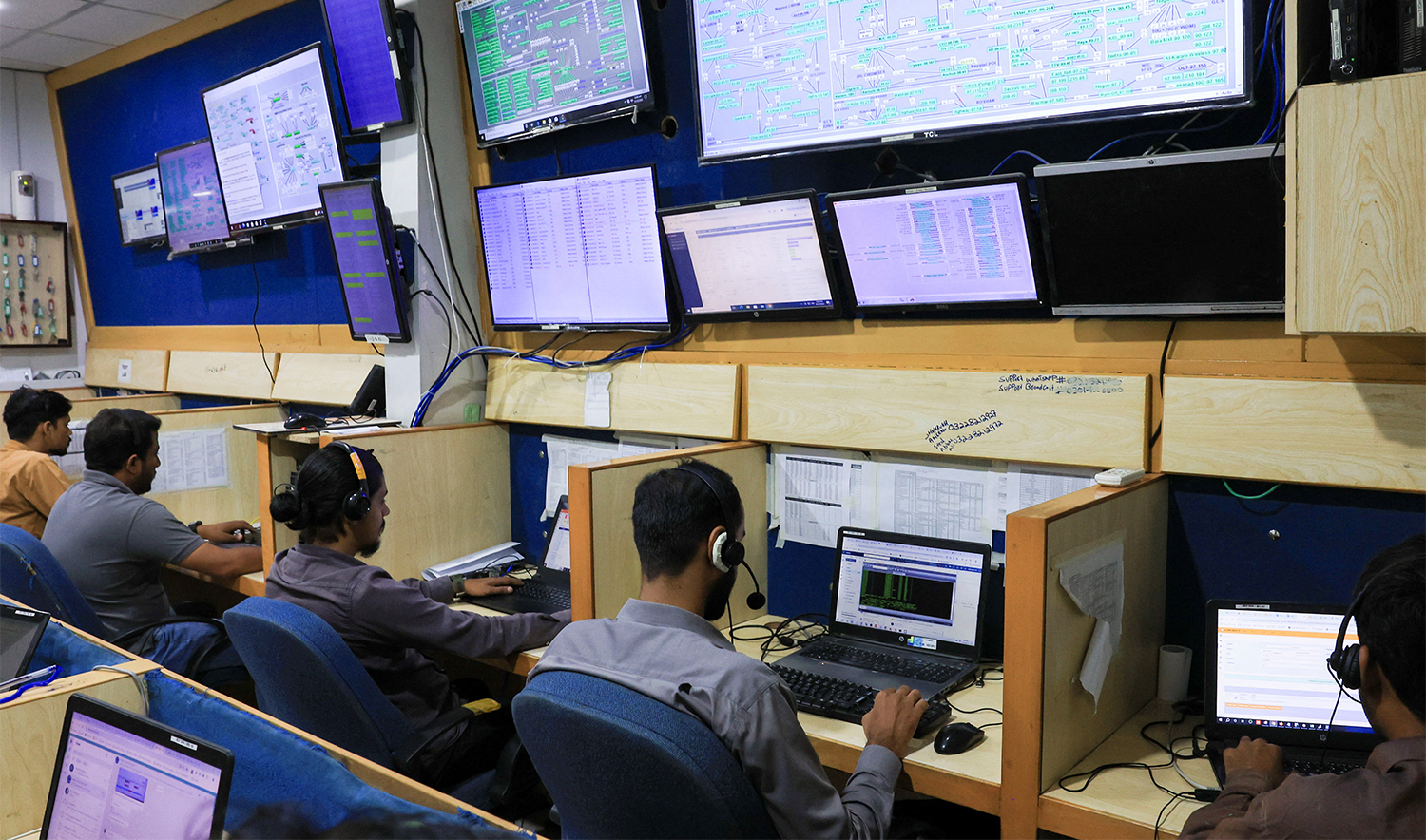 A view shows the technical support room where team members provide solutions to clients, at Connect Communication, provider of high bandwidth and data connectivity solutions to customers, in Karachi, Pakistan on August 22, 2024. (REUTERS)