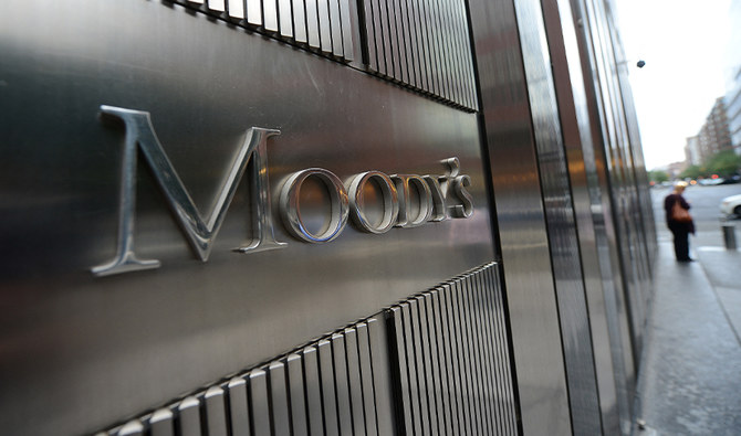 A sign for Moody's rating agency stands in front of the company headquarters in New York, September 18, 2012. (AFP/FILE)