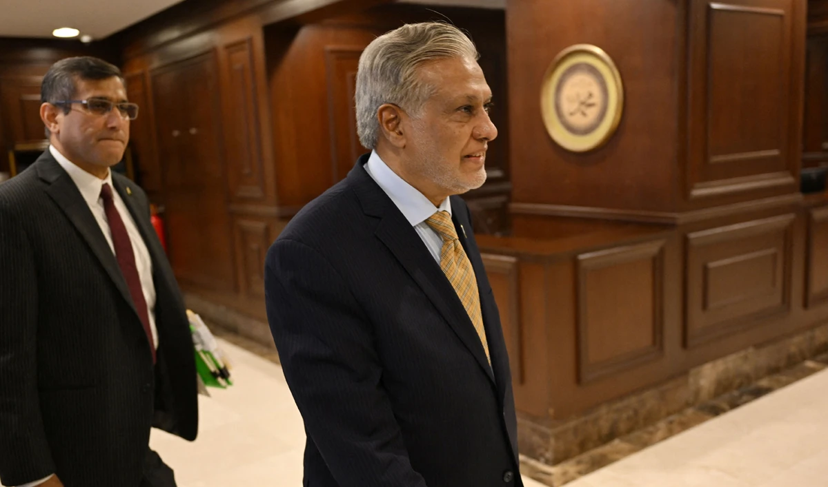 Pakistan's Foreign Minister Ishaq Dar arrives to attend the Organisation of Islamic Cooperation (OIC) meeting in Jeddah on August 7, 2024. (AFP)