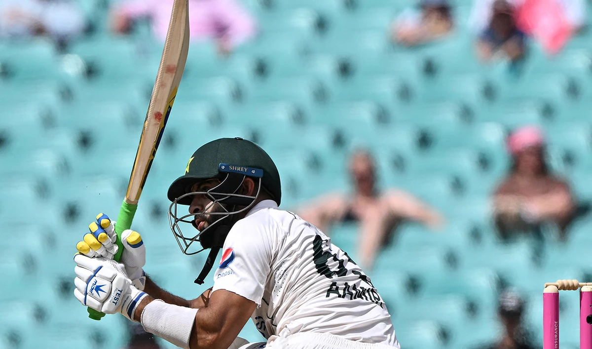 Pakistan’s Aamir Jamal plays a shot during day four of the third cricket Test match between Australia and Pakistan at the Sydney Cricket Ground in Sydney on January 6, 2024. (AFP/File)