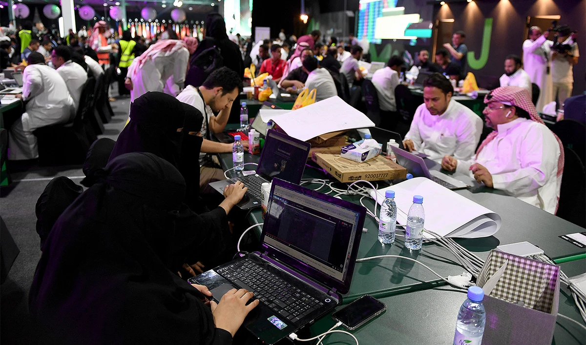 Participants attend a hackathon in Jeddah, Saudi Arabia, on August 1, 2018. (AFP/File)