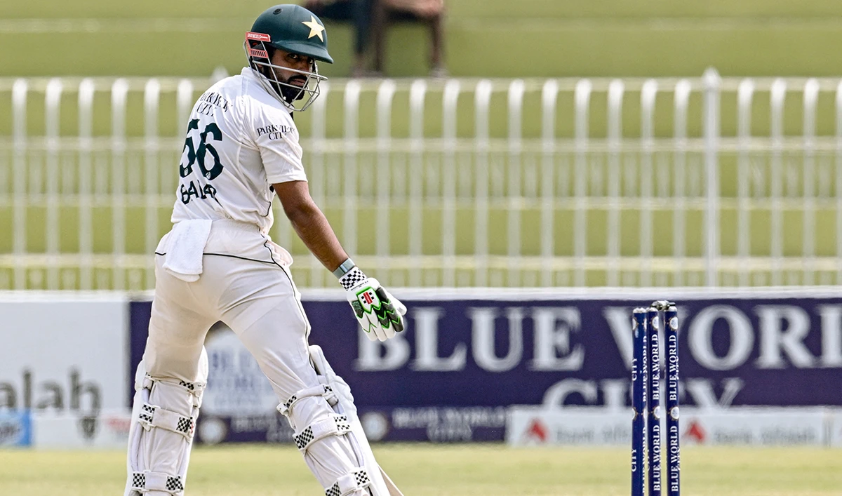 Pakistan's Babar Azam is clean bowled during the fifth and final day of the first Test cricket match between Pakistan and Bangladesh at the Rawalpindi Cricket Stadium in Rawalpindi on August 25, 2024. (AFP)