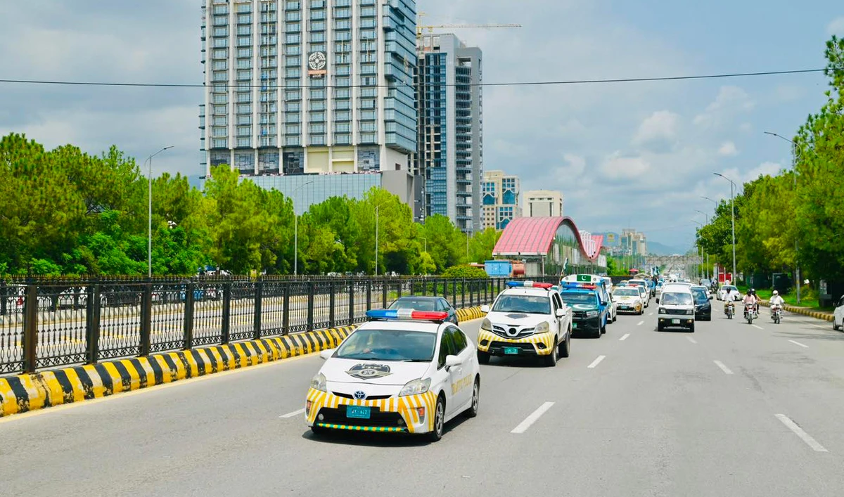 In this photograph, taken and released by Islamabad Police on August 12, 2024, Pakistani police patrol on the streets in Islamabad. (Photo courtesy: ICT Police)