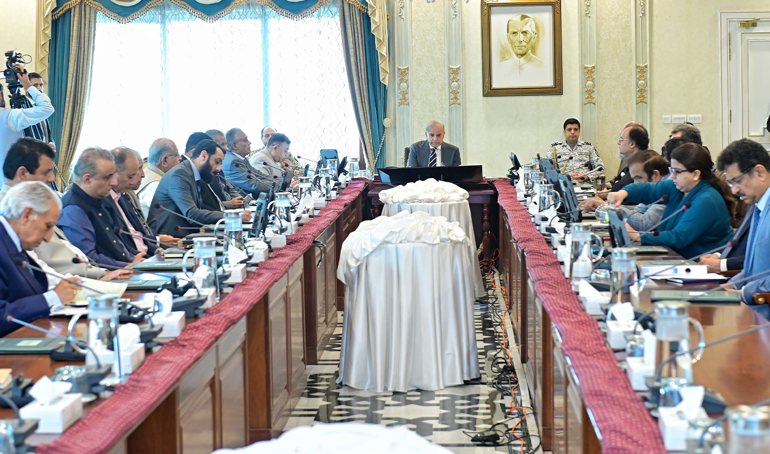 Pakistan Prime Minister Shehbaz Sharif (center) chairs a cabinet meeting in Islamabad, Pakistan on August 30, 2024. (Government of Pakistan/File)