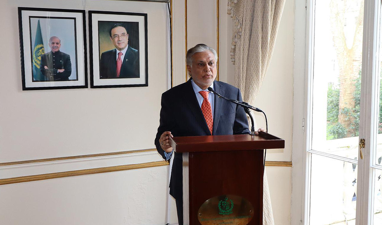Pakistan’s Deputy Prime Minister and Foreign Minister Ishaq Dar speaks during an event to mark the Pakistan Day at the Pakistan High Commission in London on March 20, 2024. (Photo courtesy: X/PakistaninUK/File)