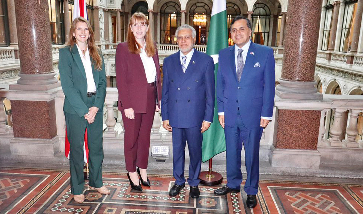 Pakistani Deputy Prime Minister Ishaq Dar (second from right) meets his UK counterpart Angela Rayner (second from left) in London on September 5, 2024. (@MIshaqDar50/X)