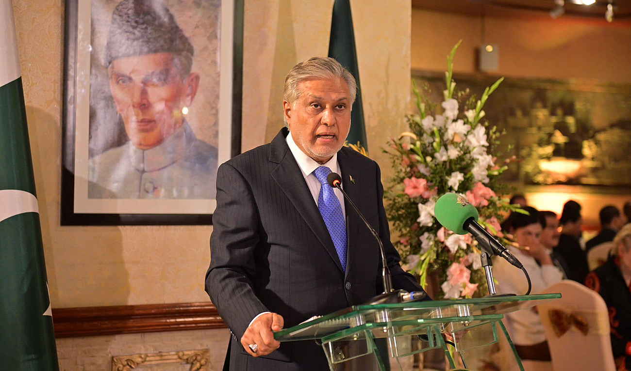 Pakistan Deputy Prime Minister and Foreign Minister Ishaq Dar speaks during a ceremony at Ministry of Foreign Affairs in Islamabad on March 27, 2024. (Photo courtesy: MOFA/File)
