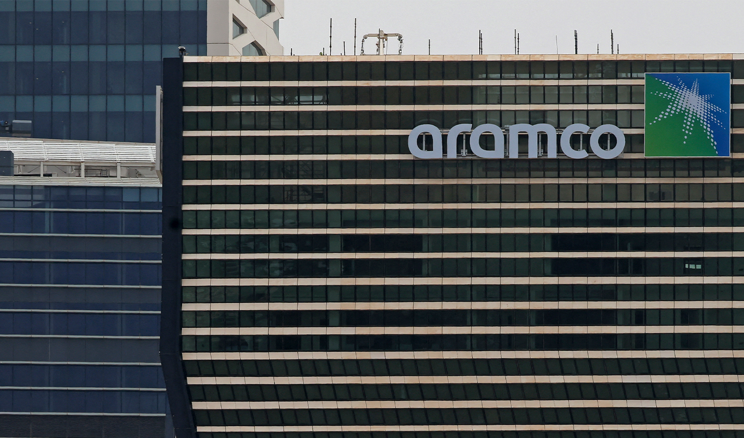 This picture shows Aramco tower at the King Abdullah Financial District (KAFD) in Riyadh on April 16, 2023. (AFP/File)