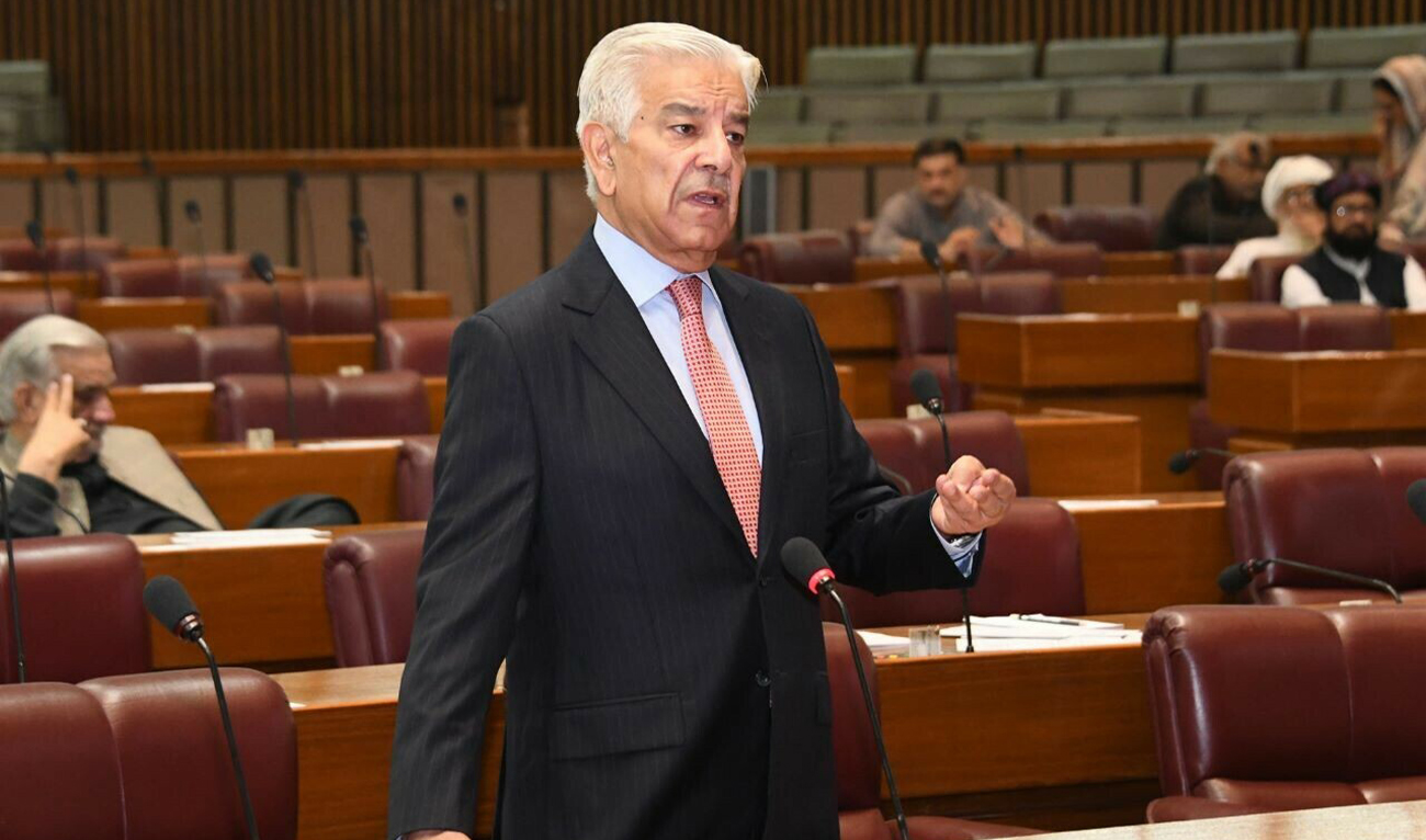 Pakistan’s Defense Minister Khawaja Asif is addressing a session of National Assembly in Islamabad, Pakistan on September 12, 2024. (APP)