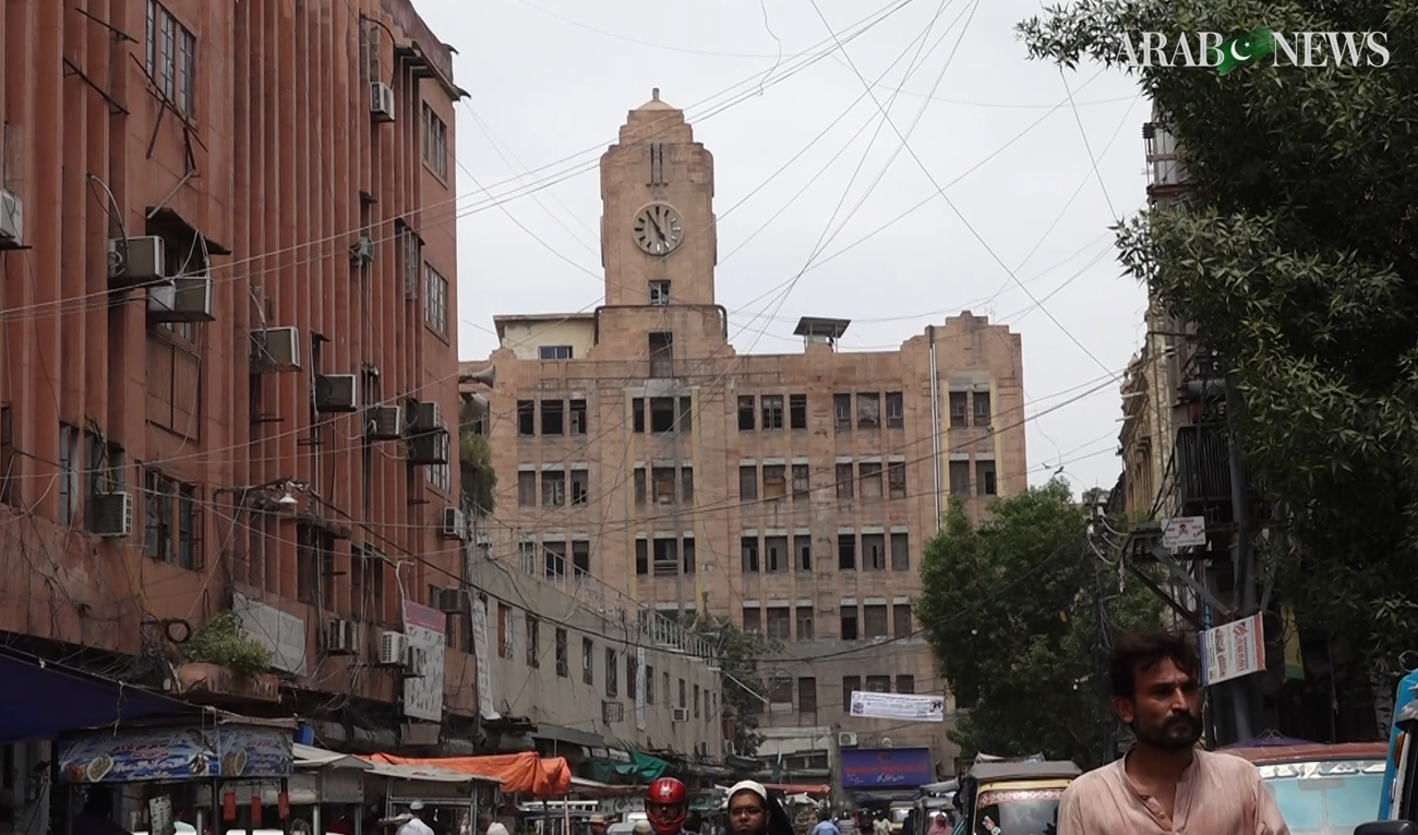 This photo, taken on September 11, 2024, shows a nearly 90 years old clock tower atop the Karachi Municipal Corporation (KMC) building in Karachi. (AN Photo)