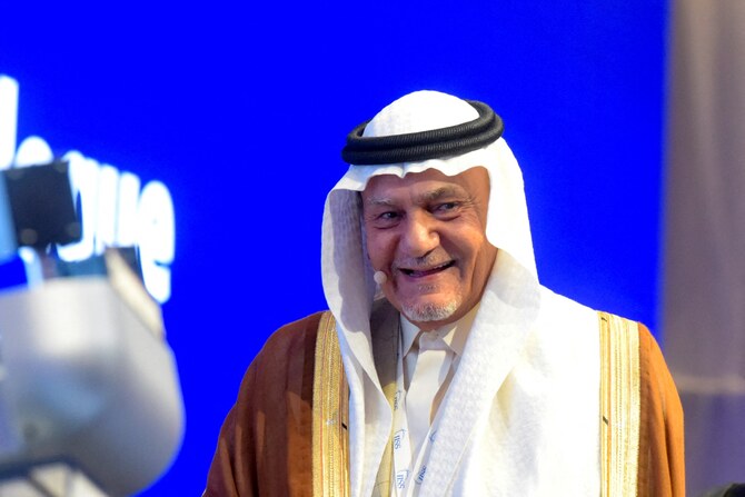 Saudi Arabia's Prince Turki bin Faisal Al-Saud, former chief of intelligence and former Saudi ambassador to the US, speaks during the IISS Manama Dialogue security conference, in Manama on November 18, 2023. (AFP/File)