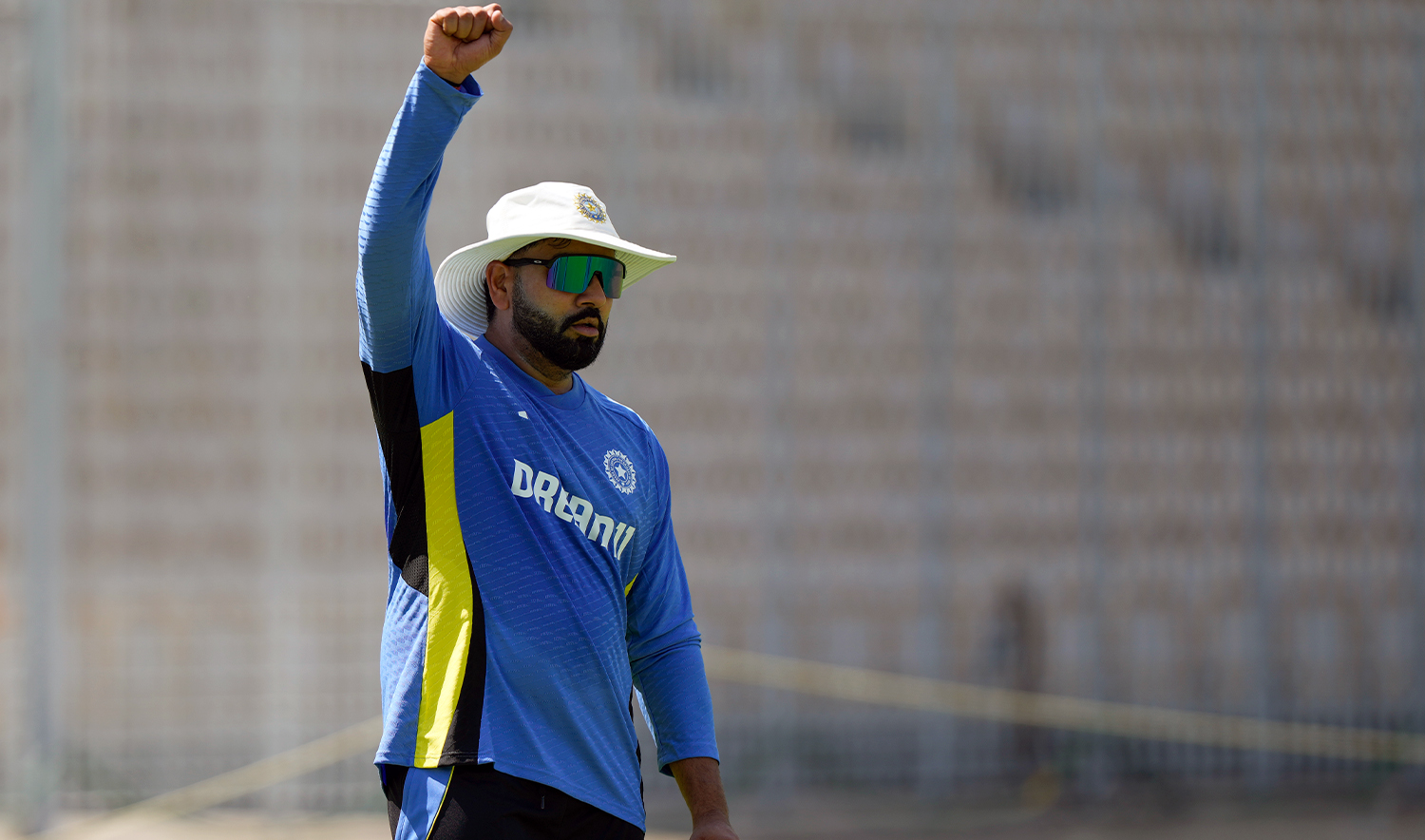 India's captain Rohit Sharma stretches during a training session ahead of their first test match between India and Bangladesh in Chennai, India, on September 16, 2024. (AP/File)