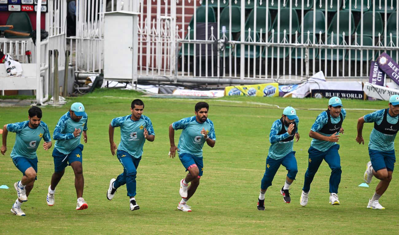 Pakistan's cricketers attend a training session at the Rawalpindi Cricket Stadium in Rawalpindi on August 28, 2024. (AFP/File)