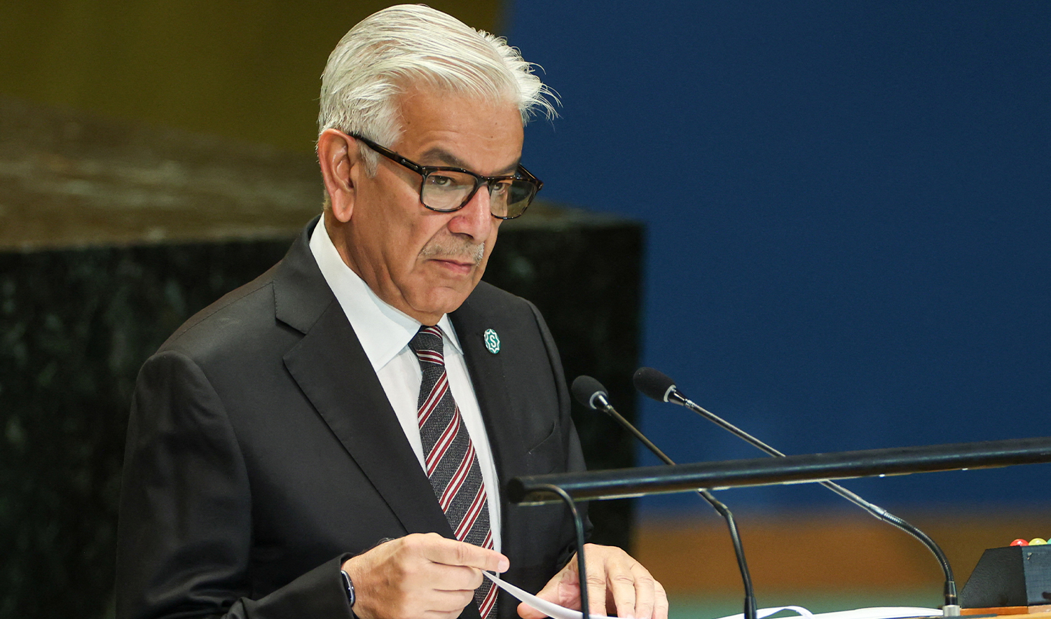 Pakistan Foreign Minister Khawaja Muhammad Asif addresses the "Summit of the Future" in the General Assembly Hall of the United Nations Headquarters in New York City, US, on September 23, 2024. (REUTERS)