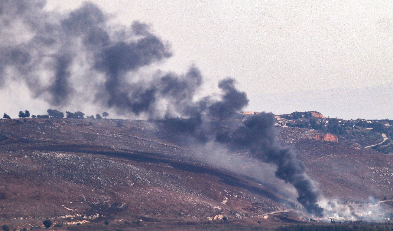 Smoke billows from the sites of an Israeli airstrike in Lebanon's southern plain of Marjeyoun along the border with Israel on September 24, 2024. (AFP)