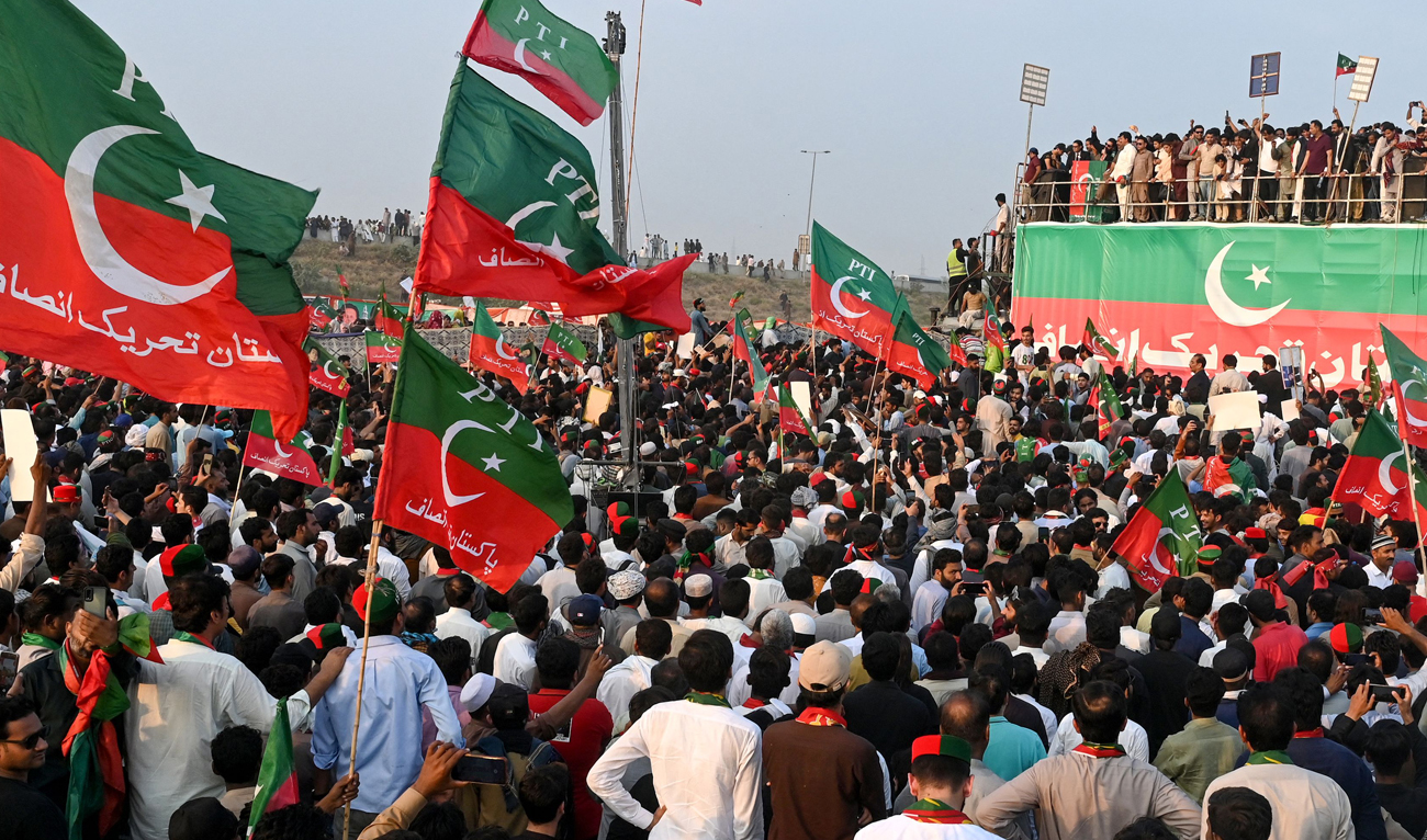 Supporters of Pakistan Tehreek-e-Insaf (PTI) party of former country’s prime minister Imran Khan, take part in a public rally on the outskirts of Lahore on September 21, 2024. (AFP/File)