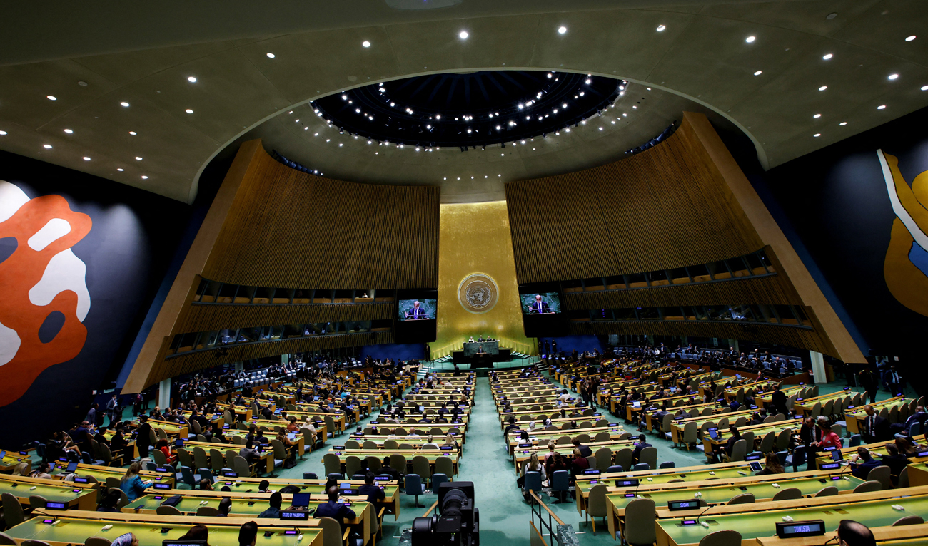 Pakistan Prime Minister Shehbaz Sharif addresses the 79th United Nations General Assembly at UN headquarters in New York, US on September 27, 2024. (REUTERS)