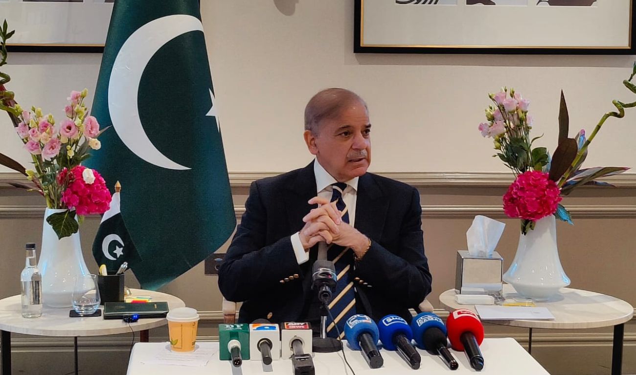 Prime Minister Shehbaz addresses a news conference in London, on September 28, 2024.