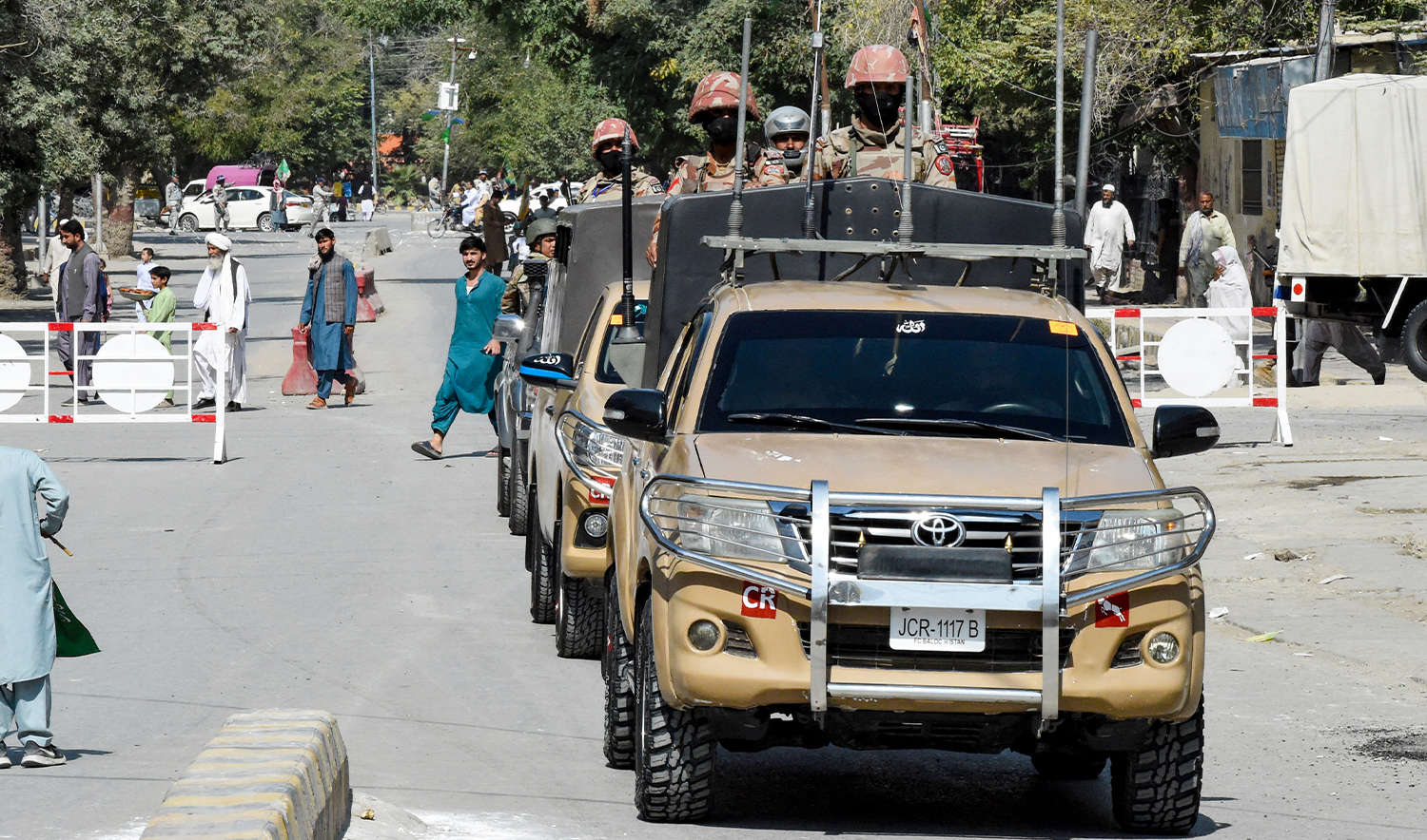 Security personnel patrol a street in Quetta, Pakistan on September 17, 2024. (AFP)