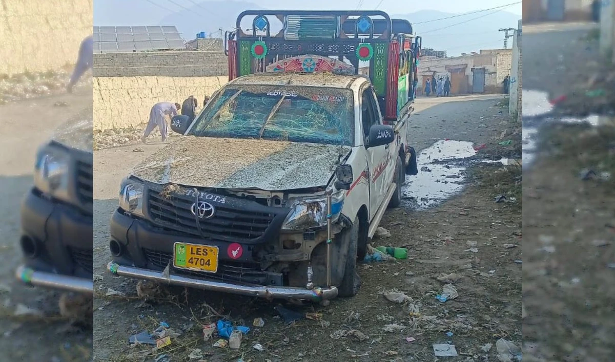 The photo shows a police vehicle targeted by a roadside bomb while escorting an anti-polio team in Pakistan’s northwestern Khyber Pakhtunkhwa province on September 9, 2024. (Photo courtesy: Police)
