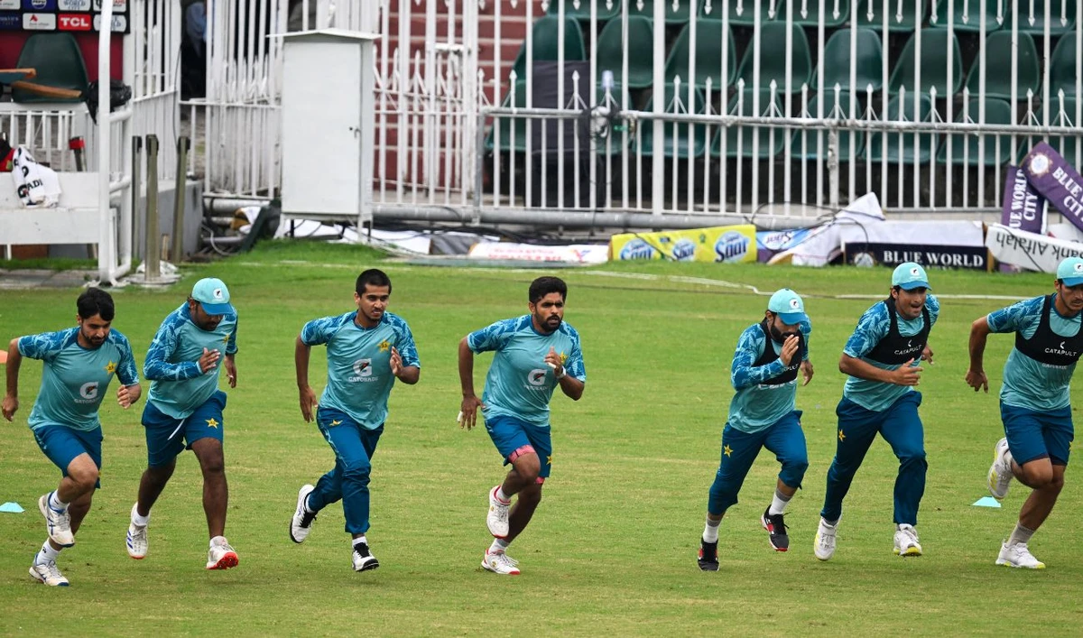 Pakistan's cricketers attend a training session at the Rawalpindi Cricket Stadium in Rawalpindi on August 28, 2024. (AFP/File)