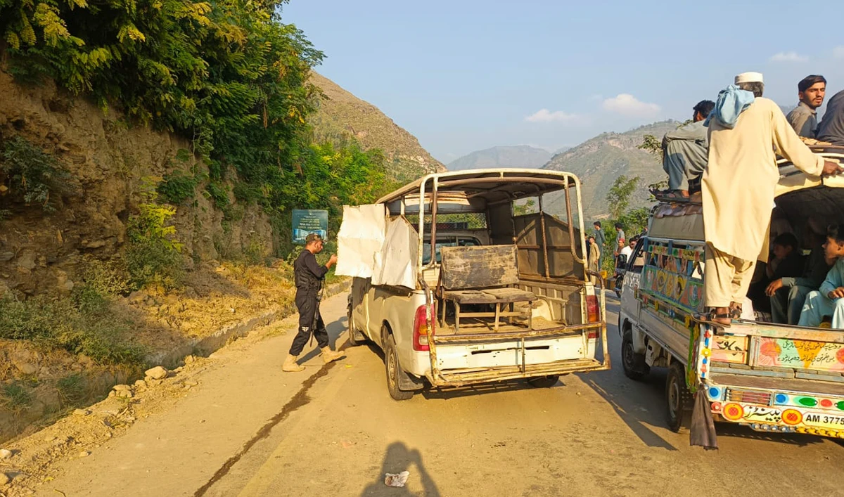 This photo shows a police vehicle, part of a convoy of foreign diplomats visiting Pakistan’s northwest, targeted in a roadside bombing at Malam Jabba in the Swat district of Khyber Pakhtunkhwa province on September 22, 2024. A Pakistan policeman was killed and three others injured after a roadside bomb hit a convoy of foreign diplomats in the northwest, police said on September 22. (Photo courtesy: Swat District administration)