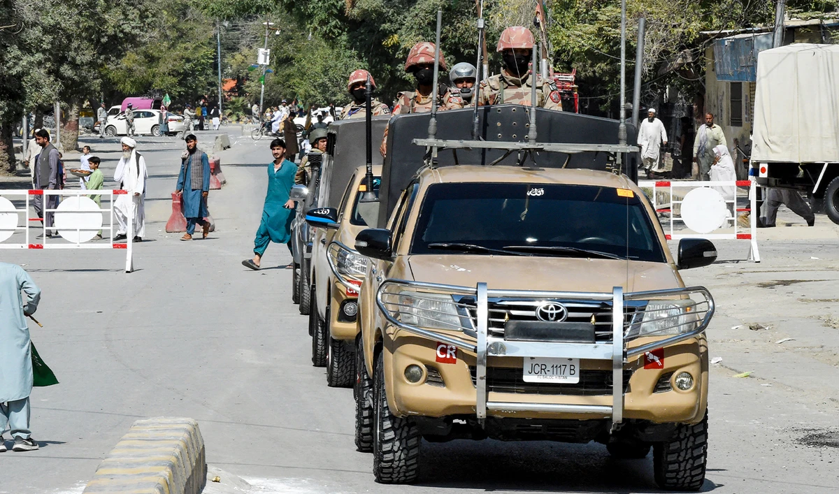 Security personnel patrol a street in Quetta, Pakistan on September 17, 2024. (AFP)