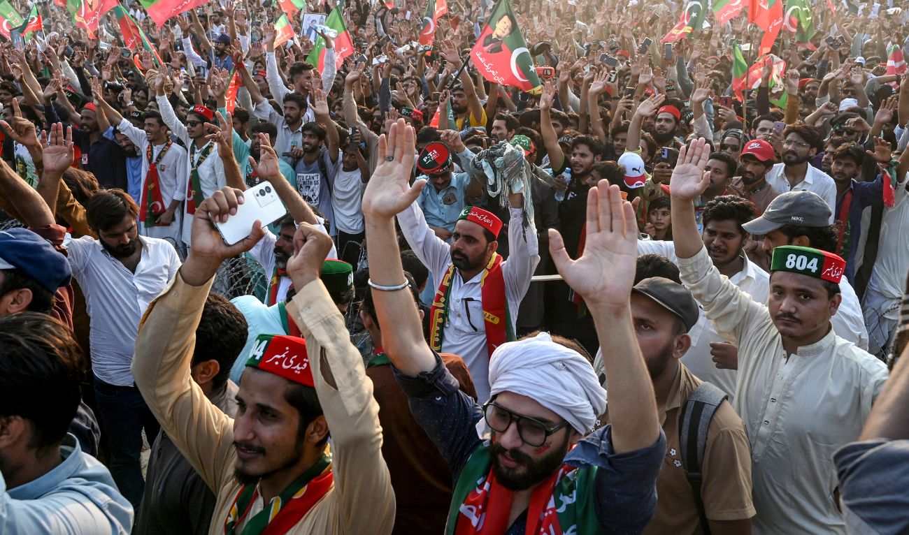 Activists of Pakistan Tehreek-e-Insaf (PTI) party of former country's prime minister Imran Khan, take part in a public rally on the outskirts of Lahore on September 21, 2024. (AFP/File)