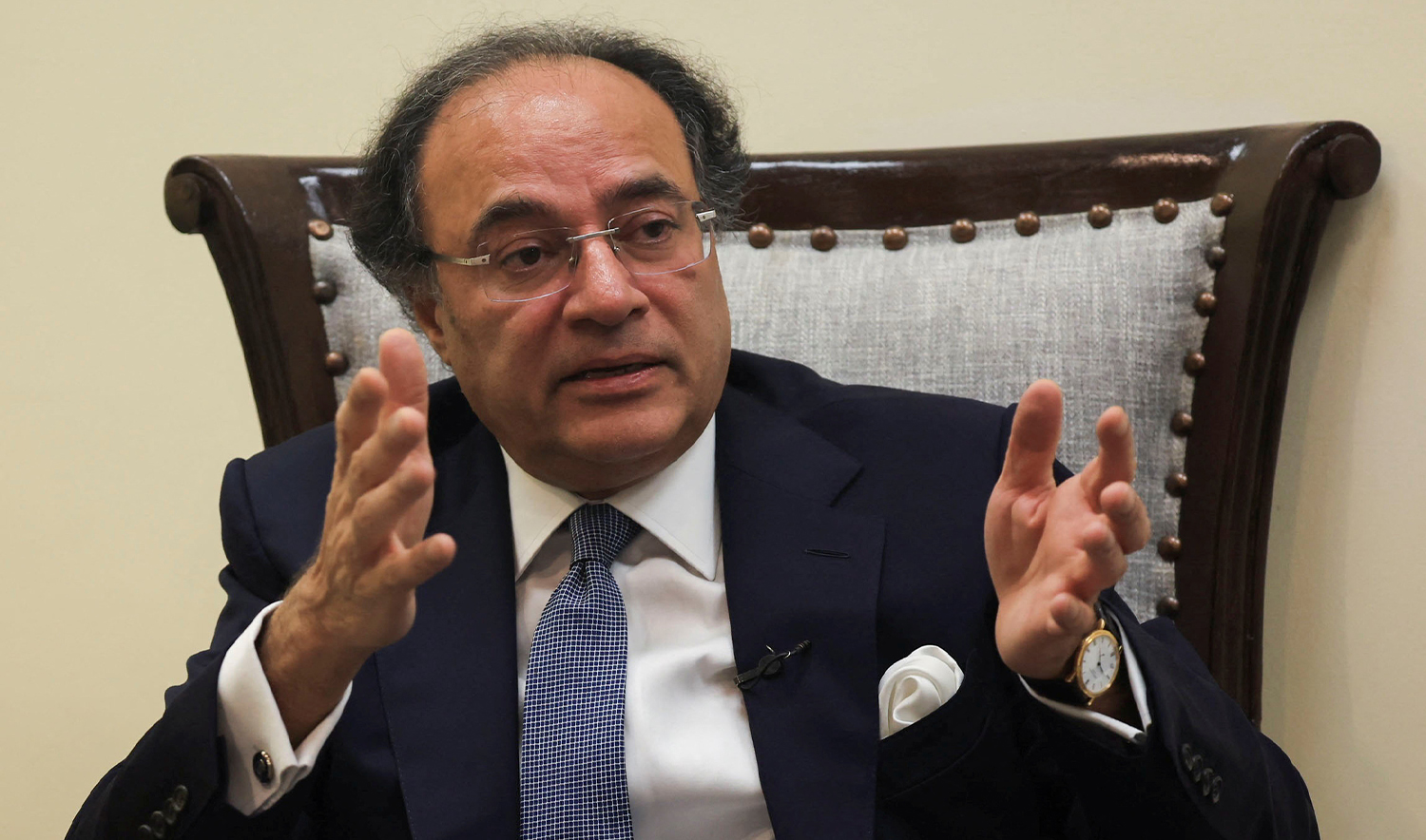 Pakistan Finance Minister Muhammad Aurangzeb speaks during an interview with Reuters at his office in Islamabad, Pakistan, on July 19, 2024. (REUTERS/File)