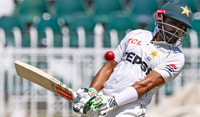 Pakistan’s Babar Azam avoids a ball during the second day of second and last cricket Test match between Pakistan and Bangladesh, at the Rawalpindi Cricket Stadium in Rawalpindi on August 31, 2024. (AFP/File)