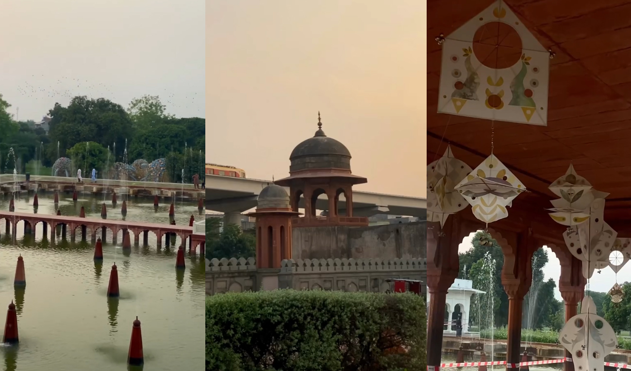 This combination of photos, created on October 10, 2024, shows art instillations placed in Lahore’s iconic Shalimar Gardens ahead of the Lahore Biennale, a large-scale international contemporary exhibition, in Lahore. (Photo courtesy: Instagram/@lahorebiennalefoundation)