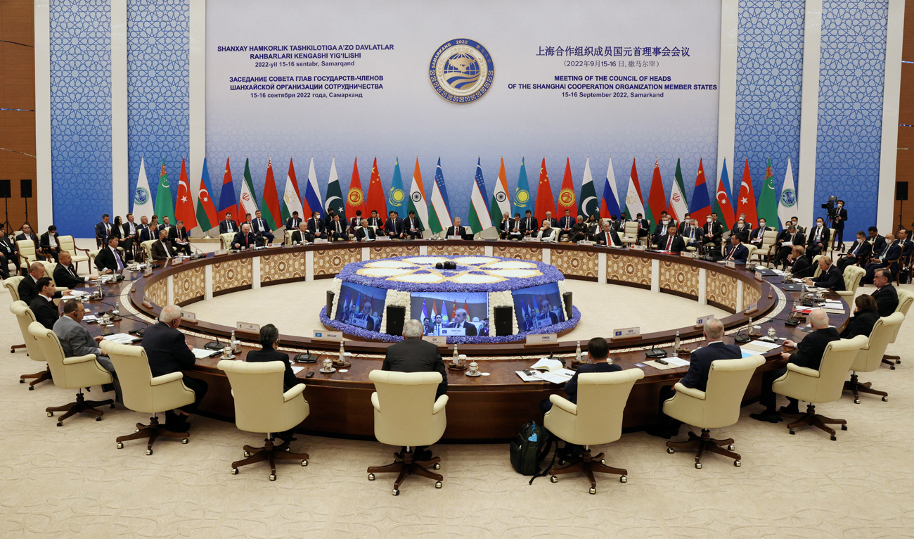 This file photo, taken on September 16, 2022, shows participants of the Shanghai Cooperation Organization summit during an extended-format meeting of heads of SCO member states in Samarkand, Uzbekistan. (REUTERS/File)