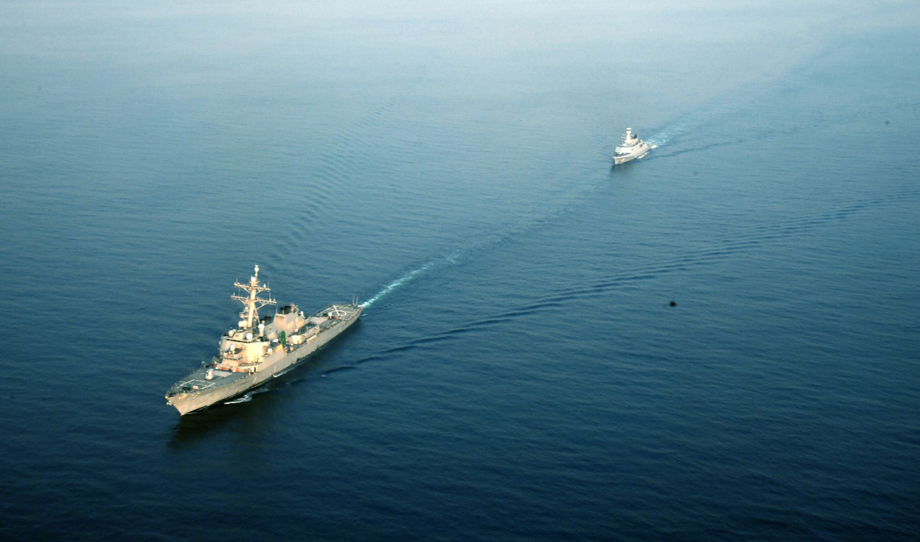 This handout photograph, taken and released by Pakistan Navy on October 12, 2024, shows Pakistan and US naval ships during bilateral exercise in North Arabian Sea. (Photo courtesy: Pakistan Navy)