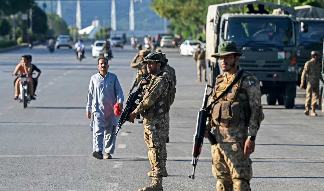 Pakistan Army soldiers stand guard in Islamabad on October 6, 2024. (AFP/File)