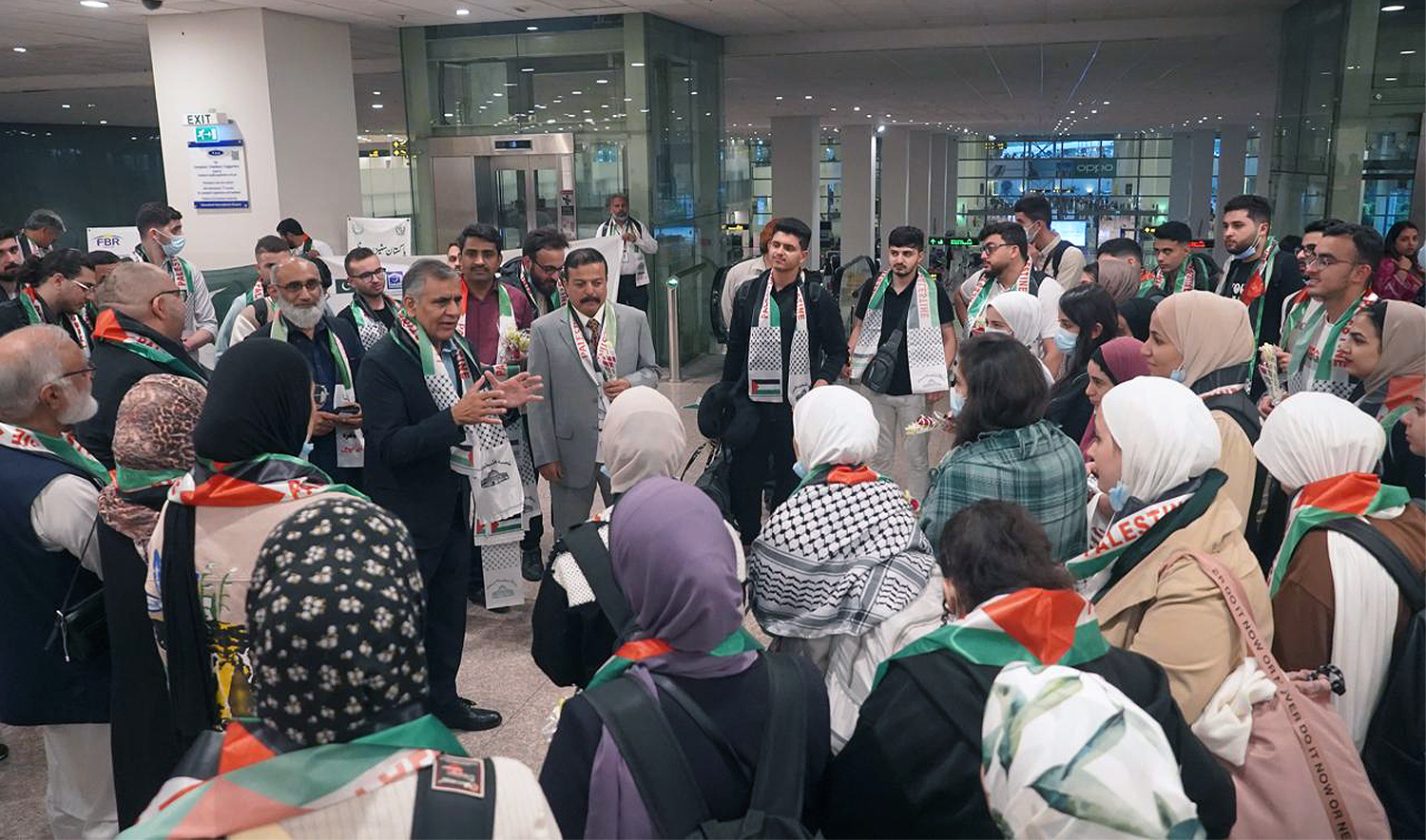 Second batch of 64 Palestinian students arrive at Islamabad International Airport in Islamabad, Pakistan on October 15, 2024. (Al-Khidmat Foundation)