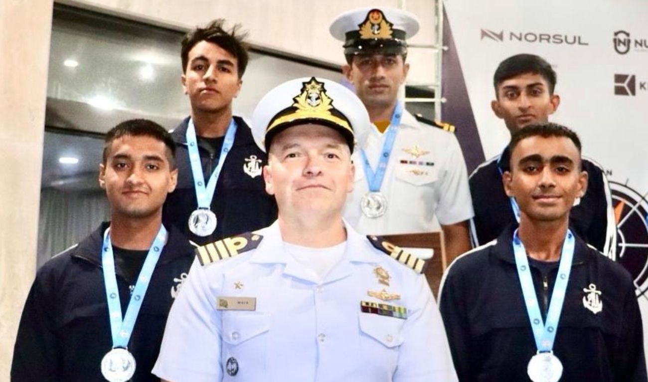 Cadets of Pakistan Navy’s sailing team pose for a photo after winning silver medal by securing second position in the 79th International Naval Academy Sailing Competition held in Rio de Janeiro, Brazil, on October 15, 2024. (Pakistan Navy)