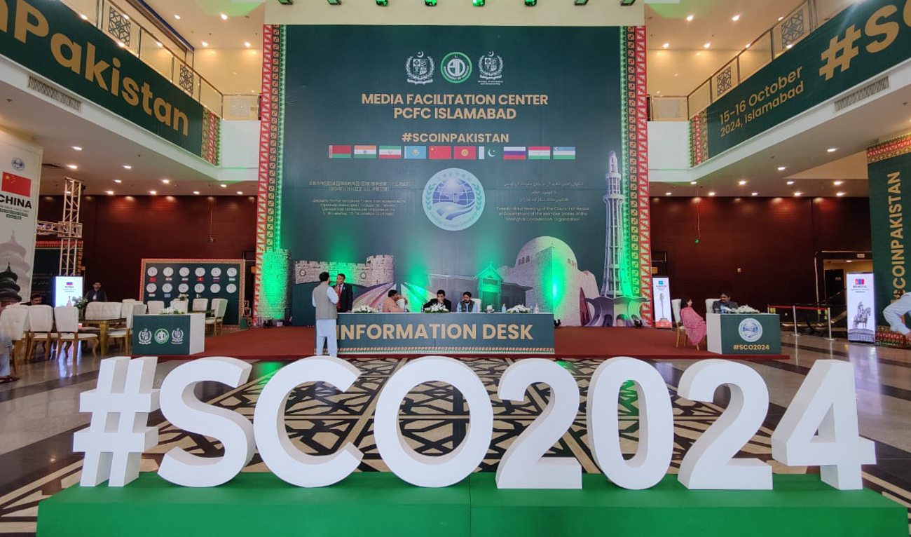 Officials prepare for SCO summit 2024 at the media center in Islamabad on October 16, 2024. (AN Photo)