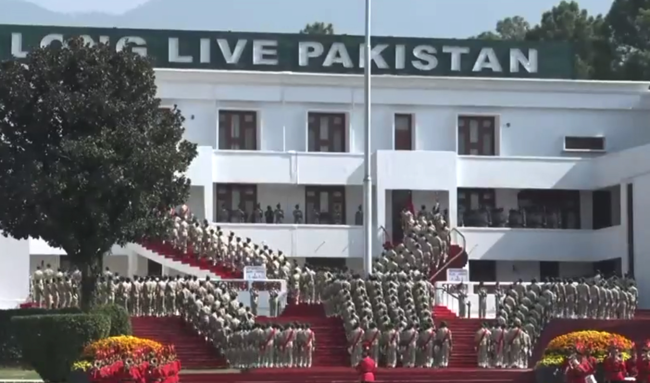 This screengrab, taken from a handout video released by Pakistan’s Inter-Service Public Relations (ISPR) on October 19, 2024, shows group of fresh graduates take part in passing out parade at the Pakistani Military Academy in Kakul, Abbottabad. (Photo courtesy: ISPR)