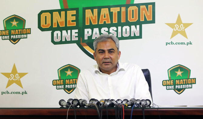 Pakistan Cricket Board chairman Mohsin Naqvi addresses a press conference on the Champions Cup at Gaddafi Stadium in Lahore, Pakistan on August 26, 2024. (@TheRealPCB/X)
